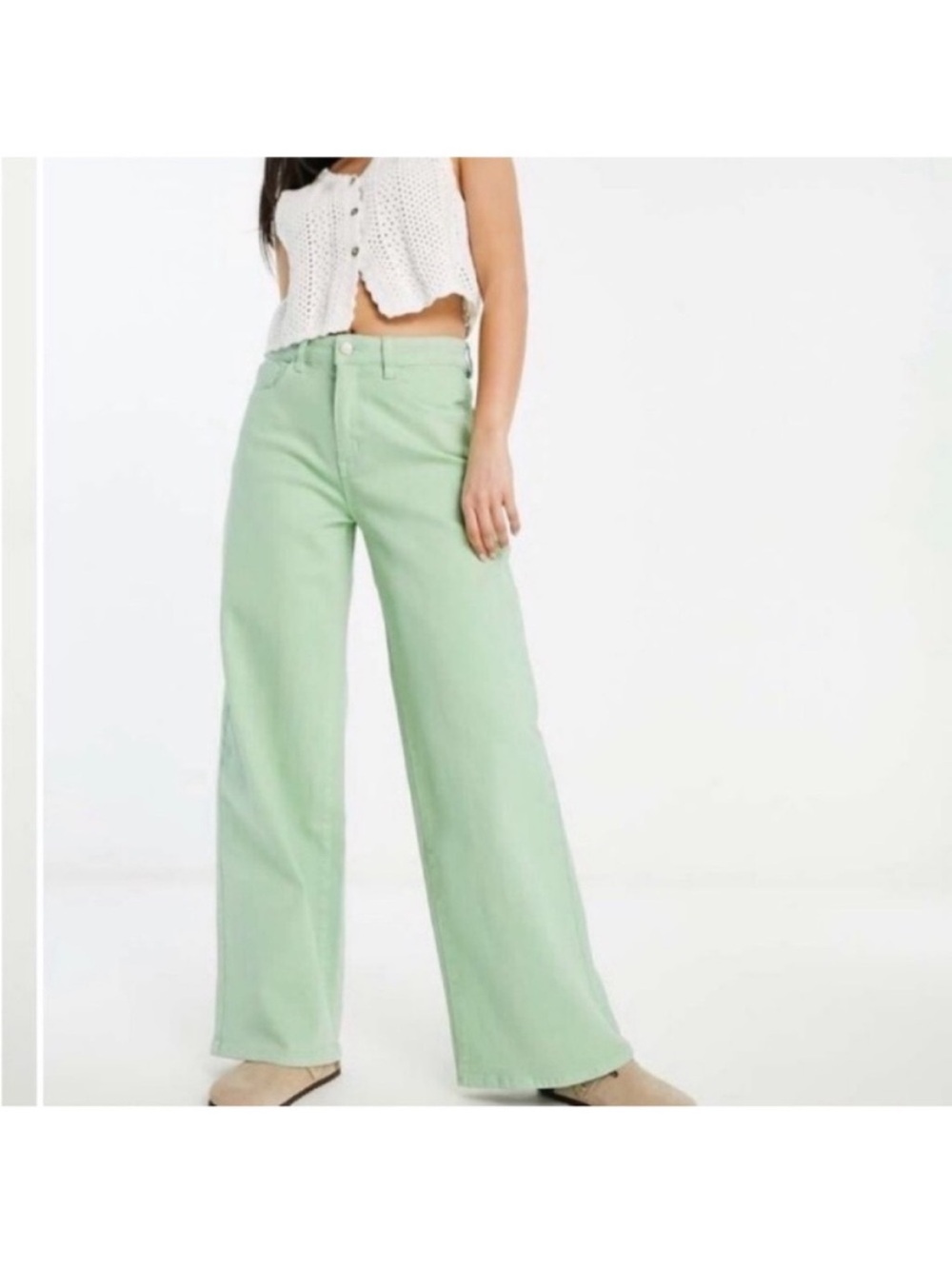 URBAN REVIVO Women's Wide Leg jeans in Soft Mint green size 10 casual wear EUC